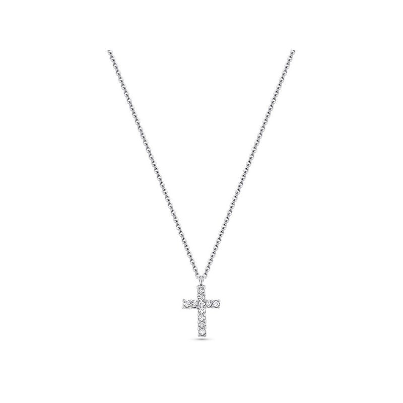 Diamond Cross Necklace in 14k White Gold with 11 Diamonds weighing .11ct tw.