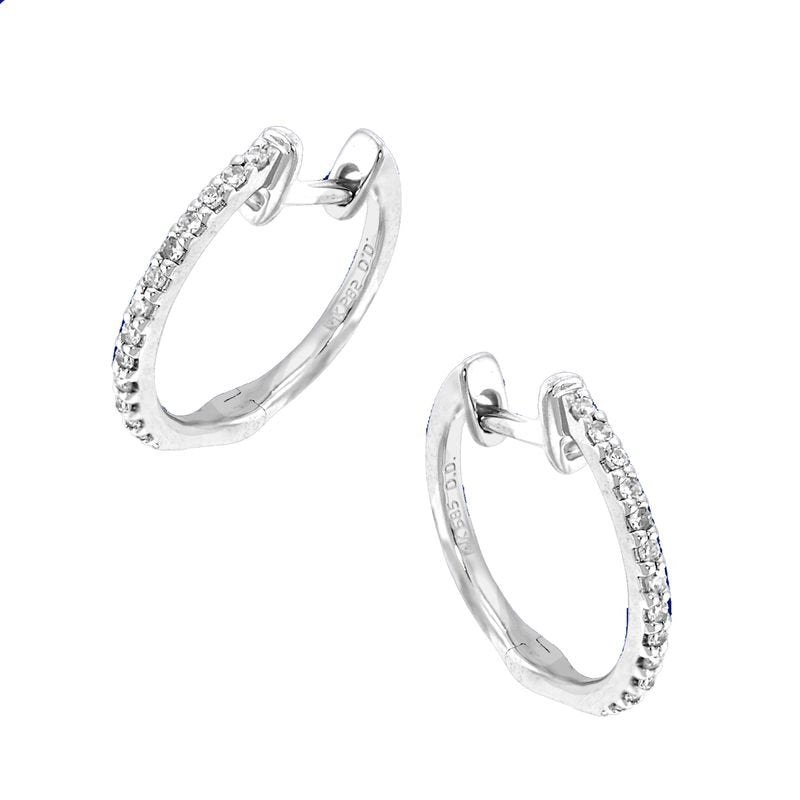 Diamond Mini Hoop Earrings in 14k White Gold with 26 Diamonds weighing .12ct tw.
