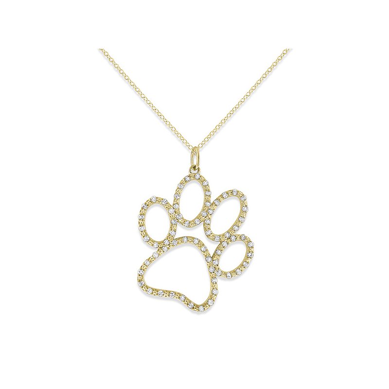 Diamond Jumbo Dog Paw Necklace in 14k Yellow Gold with 66 Diamonds weighing .33ct tw