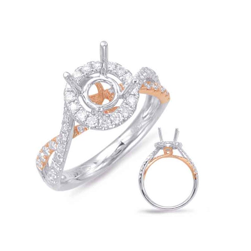 Rose & White Gold Halo Engagement Ring