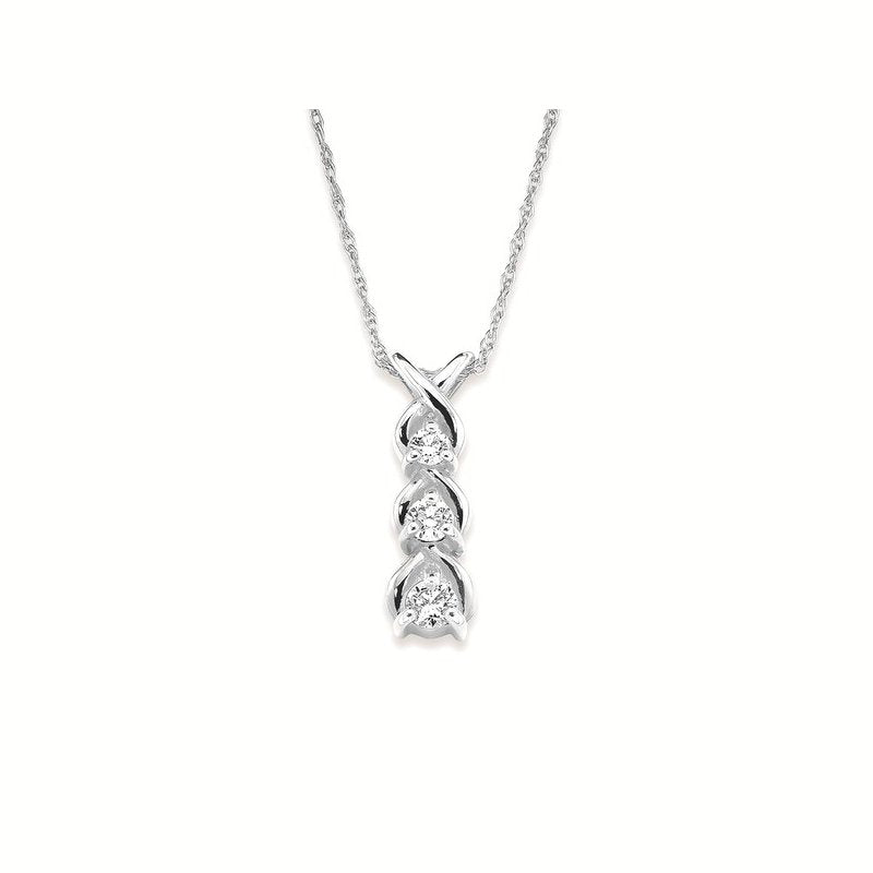 1/2 Ctw. 3 Stone Diamond Drop Pendant in 14K Gold with 18' Fine Rope Chain with 18' Chain