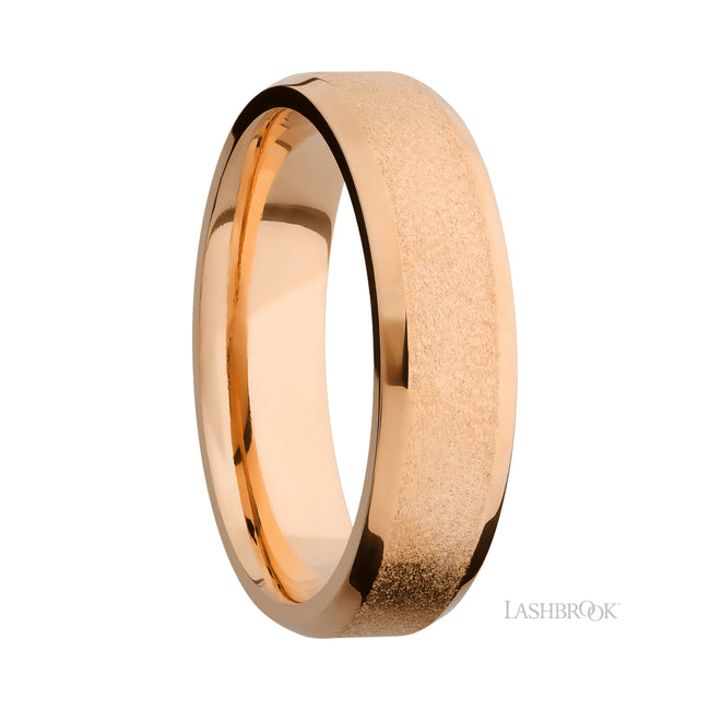 6 mm wide Beveled 14K Rose Gold band.