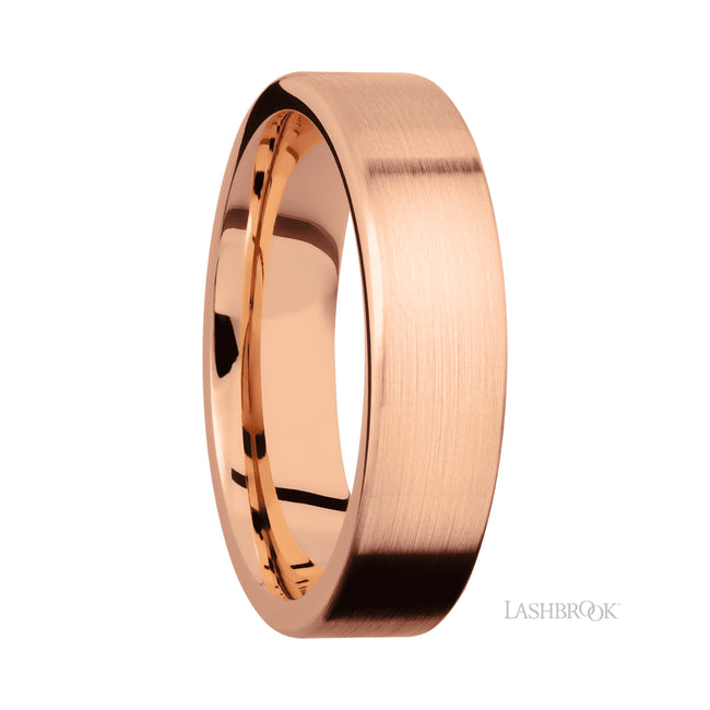 6 mm wide Flat 14K Rose Gold band.