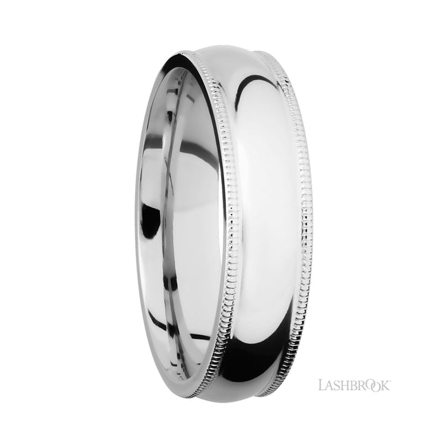 6 mm wide Domed Milgrain Edges 14K White Gold band.