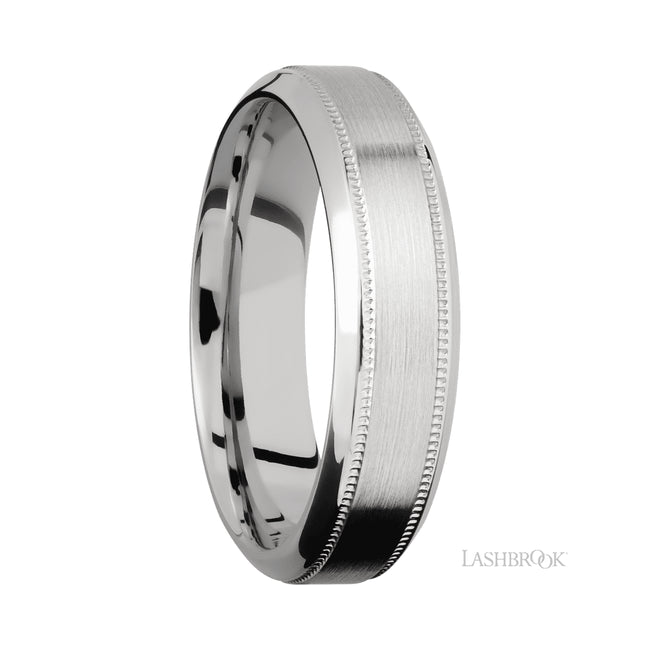 6 mm wide High Bevel Milgrain 14K White Gold band.