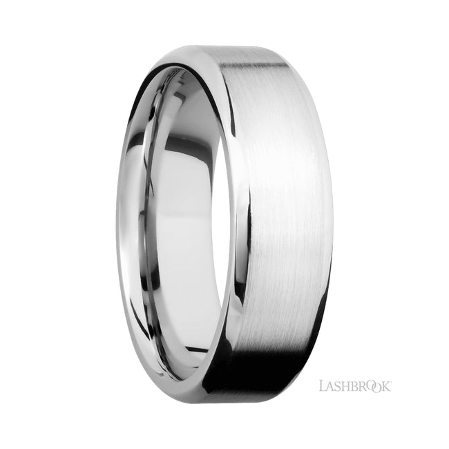 7 mm wide Beveled 14K White Gold band.