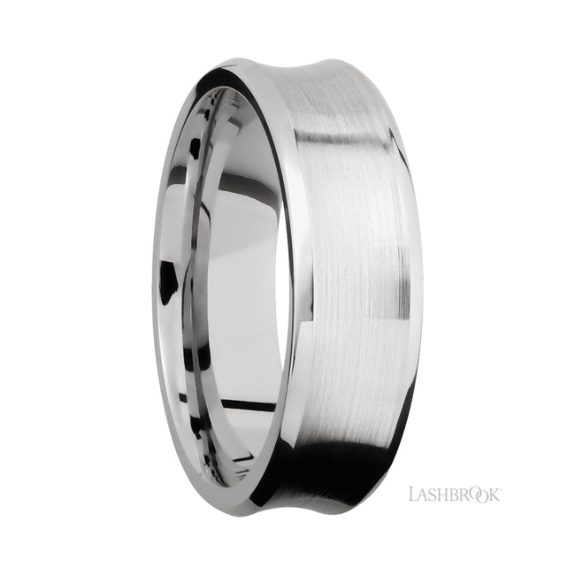 7 mm wide Concave Bevel 14K White Gold band.
