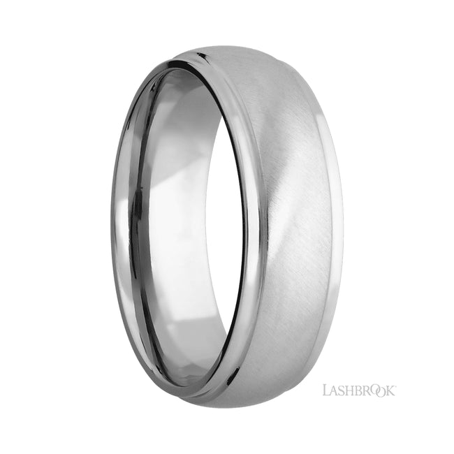 7 mm wide Domed Stepped Down Edges 14K White Gold band.
