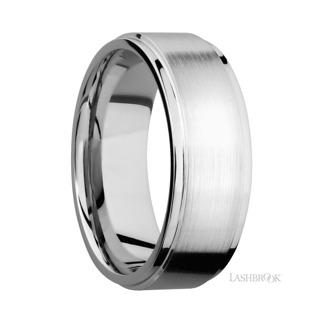 8 mm wide Flat Grooved Edges 14K White Gold band.