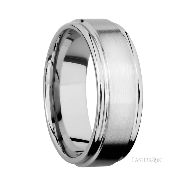 8 mm wide Flat Rounded Edges 14K White Gold band.