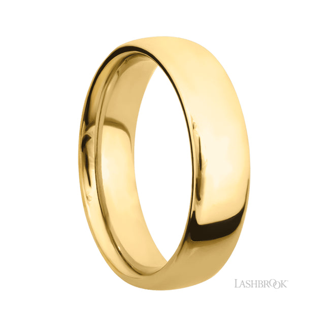 6 mm wide Ultra Comfort (our most comfortable profile) 14K Yellow Gold band.