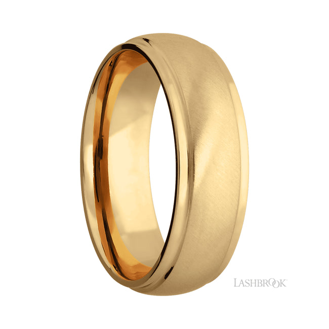7 mm wide Domed Stepped Down Edges 14K Yellow Gold band.