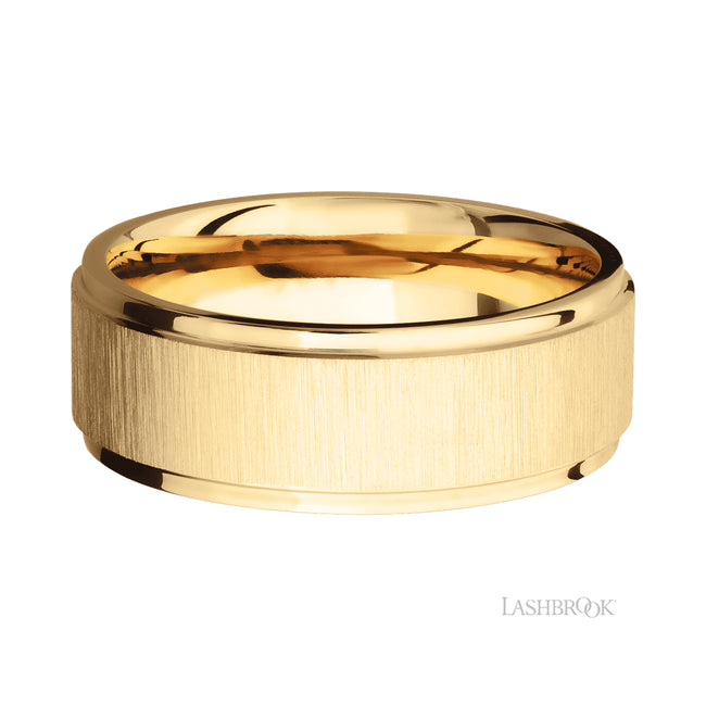 8 mm wide Flat Grooved Edges 14K Yellow Gold band.