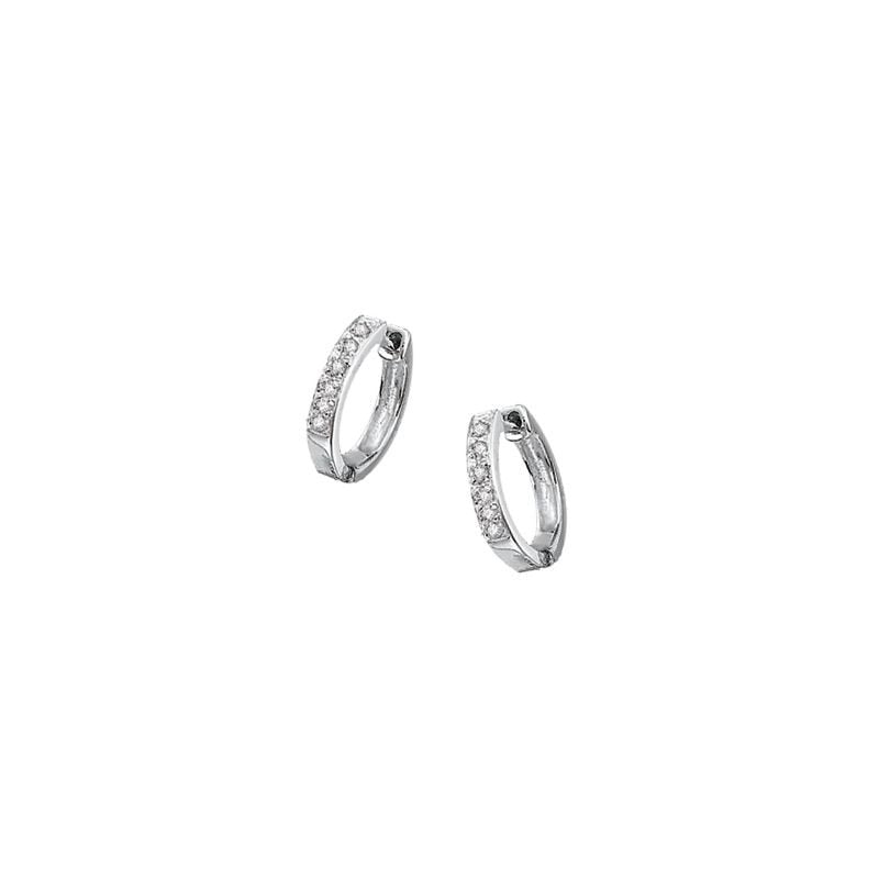 Diamond Mini Hoop Earrings in 14k White Gold with 10 Diamonds weighing .10ct tw.
