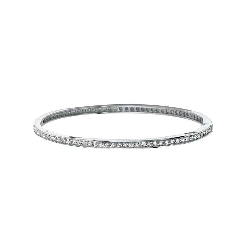 Diamond Hinged Oversized Bangle in 14k White Gold with 89 Diamonds weighing 1.55ct tw.
