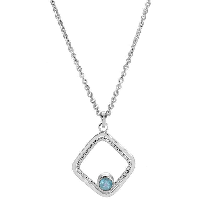 Sterling Silver + Blue Topaz/Amethyst Reversible Square Necklace