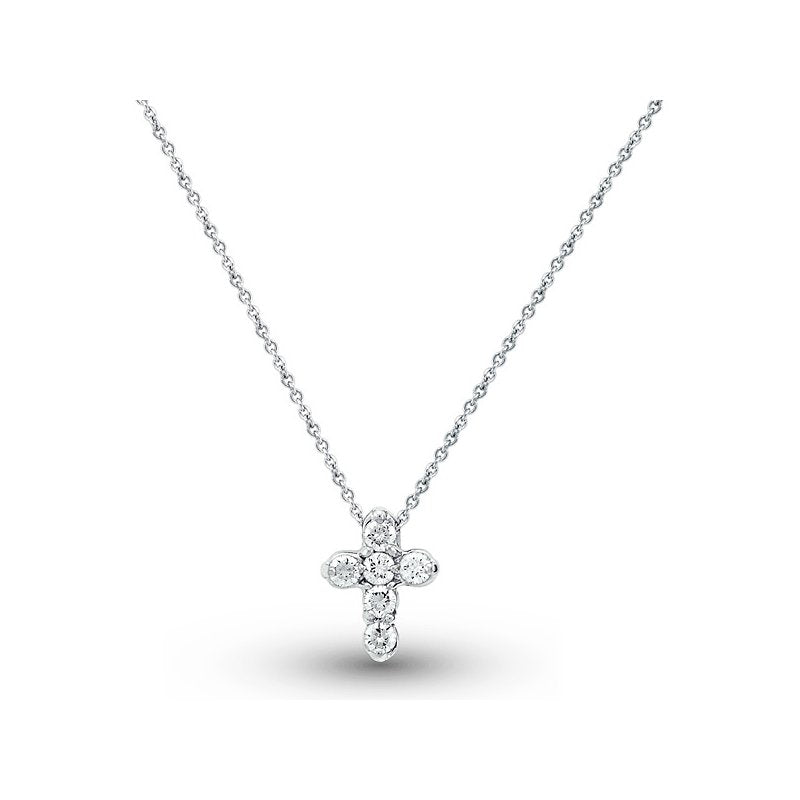 Diamond Cross Necklace in 14k White Gold with 6 Diamonds weighing .28ct tw.