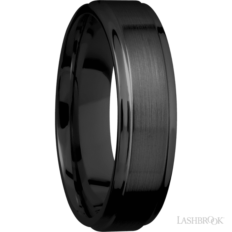 6 mm wide Flat Grooved Edges Zirconium band.