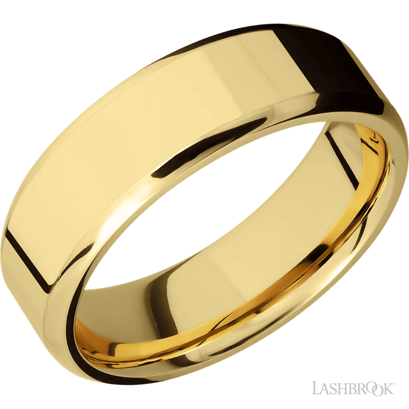 7 mm wide Beveled 14K Yellow Gold band.