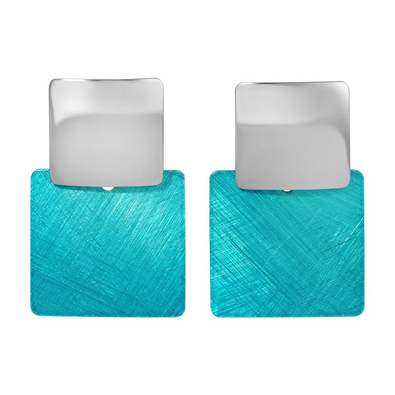 Sterling Silver + Ocean Blue Square Earrings