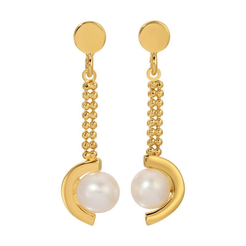 Sterling Silver + Yellow Gold Plated Freshwater Pearl Long Drop Earrings