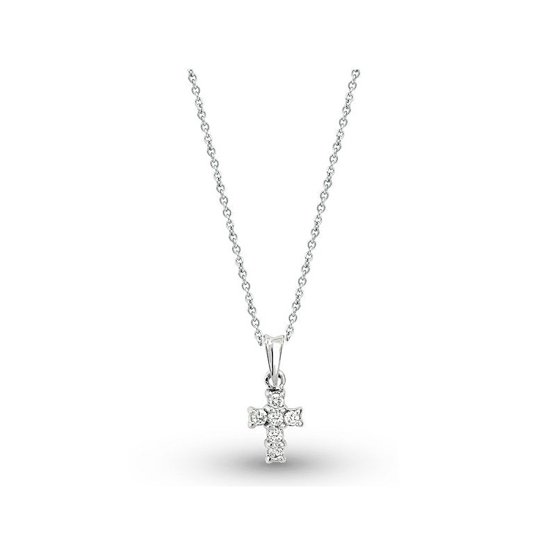 Diamond Cross Necklace in 14k White Gold with 6 Diamonds weighing .16ct tw.