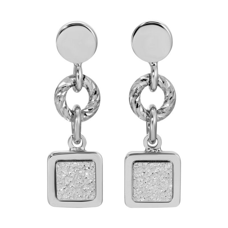 Sterling Silver Applique Square Affair Earrings