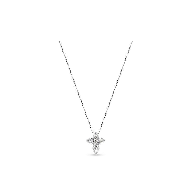 Diamond Cross Necklace in 14k White Gold with 6 Diamonds weighing .15ct tw.