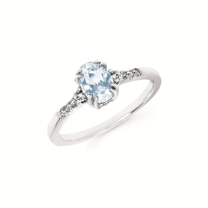 0.09Ctw Diamond & Created Aquamarine Birthstone Ring