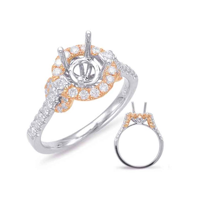 Rose & White Gold Halo Engagement Ring