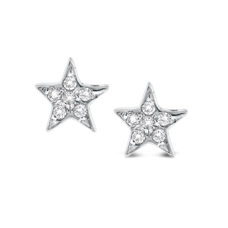 Diamond Star Earrings in 14k White Gold with 12 Diamonds weighing .12ct tw.