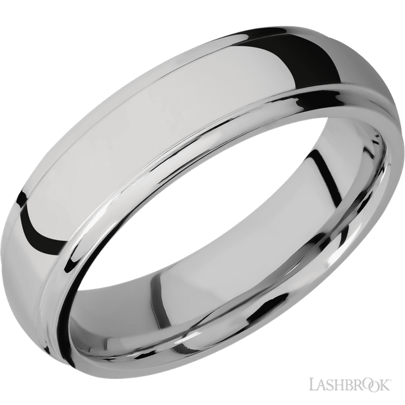 6 mm wide Domed Stepped Down Edges Titanium band.