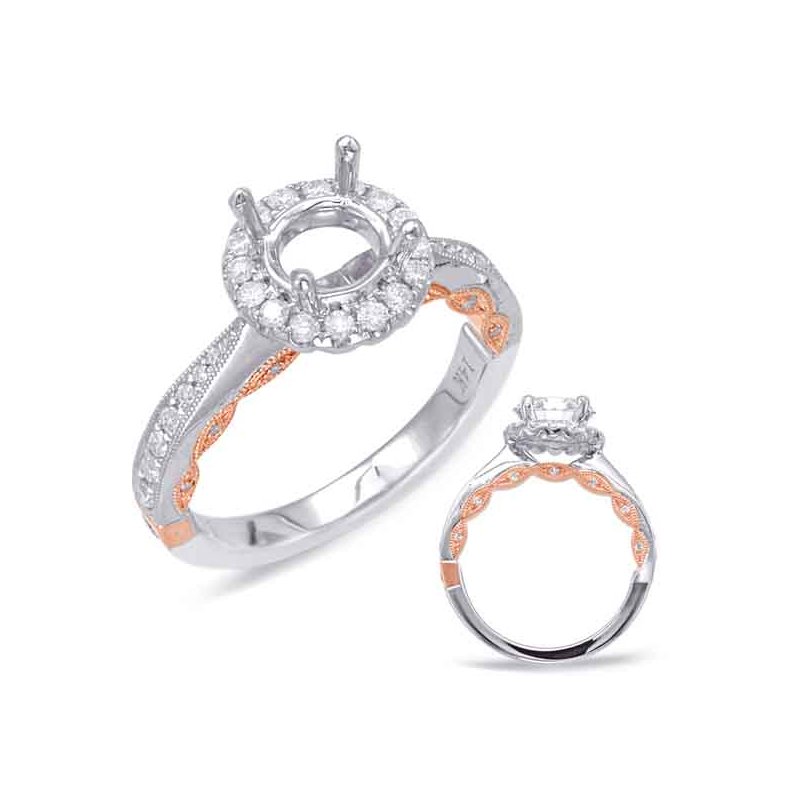 Rose & White Gold Halo Engagement Ring
