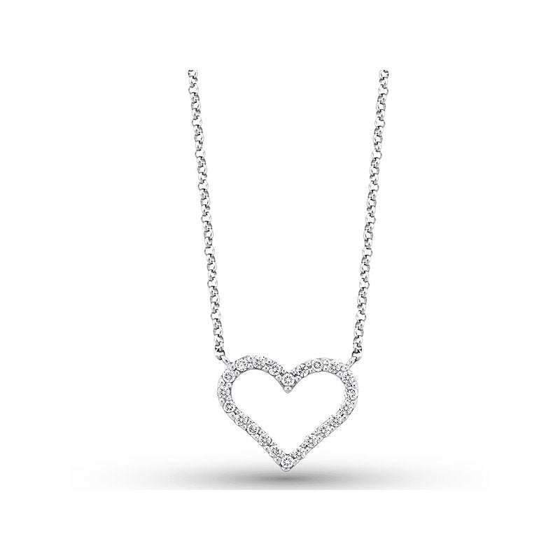 Diamond Heart Necklace in 14k White Gold with 22 Diamonds weighing .20ct tw.