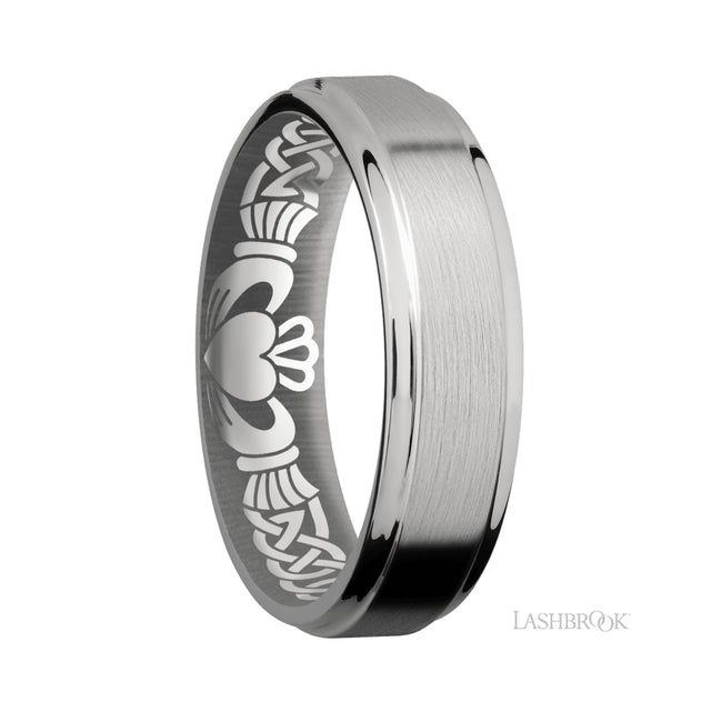 6 mm wide Flat Grooved Edges Titanium band.