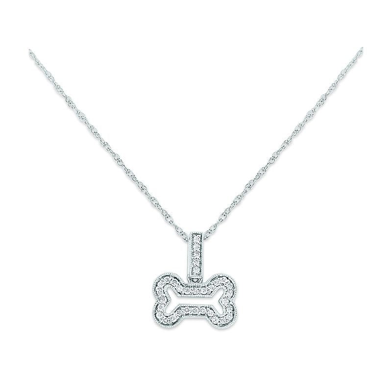 Diamond Small Bone Necklace in 14k White Gold with 33 Diamonds weighing .12ct tw.