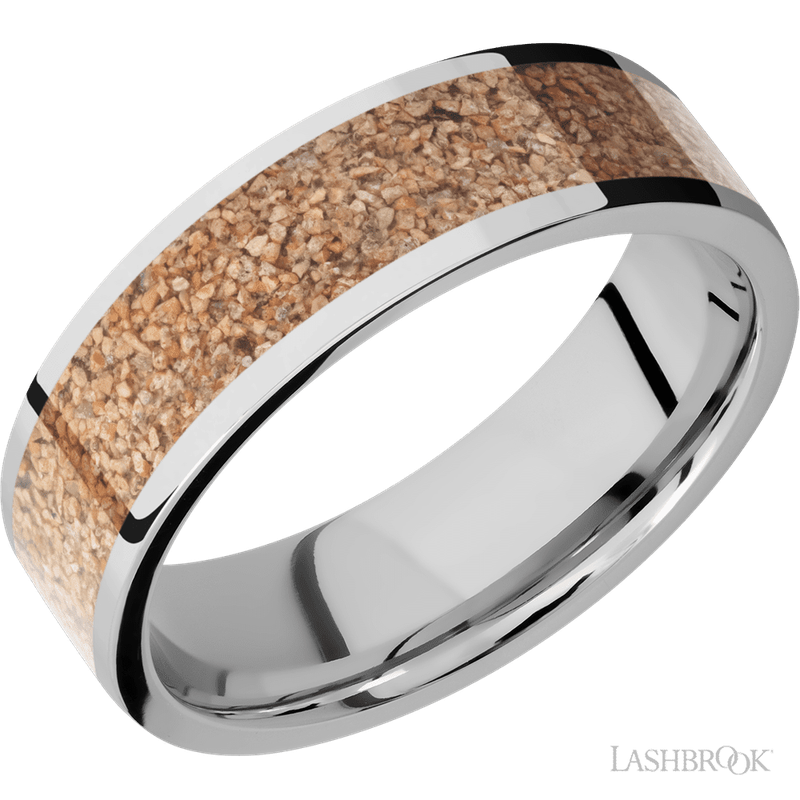 7 mm wide/Flat/Cobalt Chrome band with one 5 mm Centered inlay of Purple Opal.
