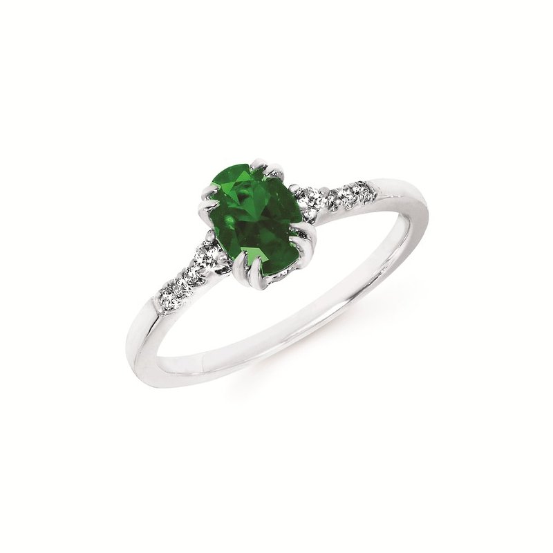 0.09Ctw Diamond & Created Emerald Birthstone Ring