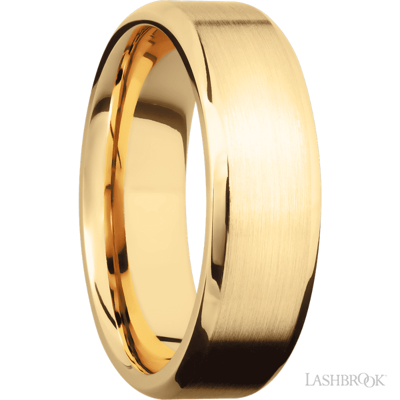 7 mm wide Beveled 10K Yellow Gold band.