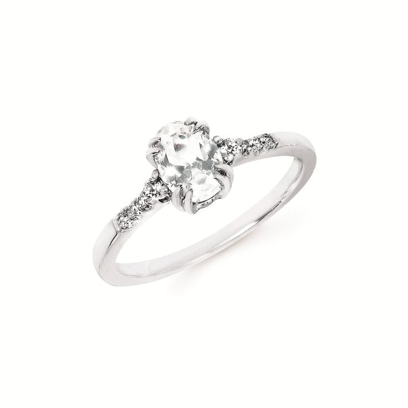 0.09Ctw Diamond & Created White Sapphire Birthstone Ring