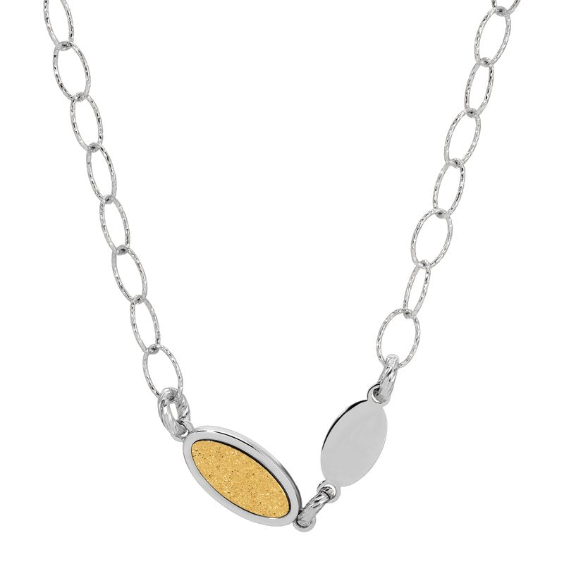 Sterling Silver + Yellow Gold Plated Applique Oval Necklace