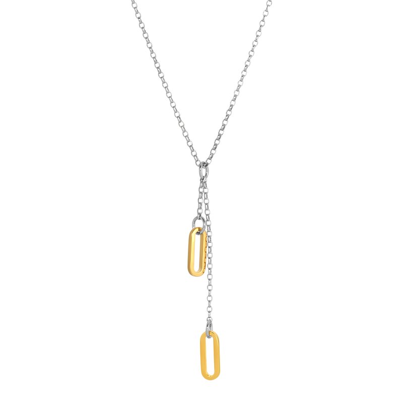 Sterling Silver + Yellow Gold Plated Rectangle Lariat Necklace
