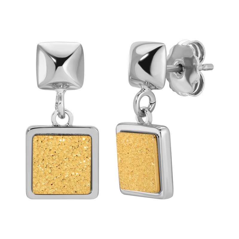 Sterling Silver + Yellow Gold Plated Applique Square Earrings