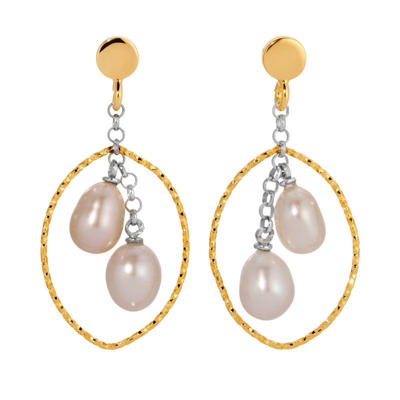 Sterling Silver + Yellow Gold Plated Double Freshwater Pearl Earrings