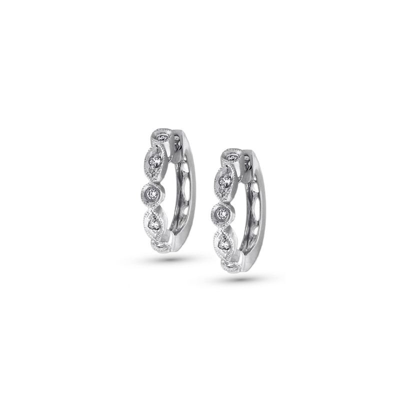 Diamond Mini Hoop Earrings in 14k White Gold with 10 Diamonds weighing .12ct tw.
