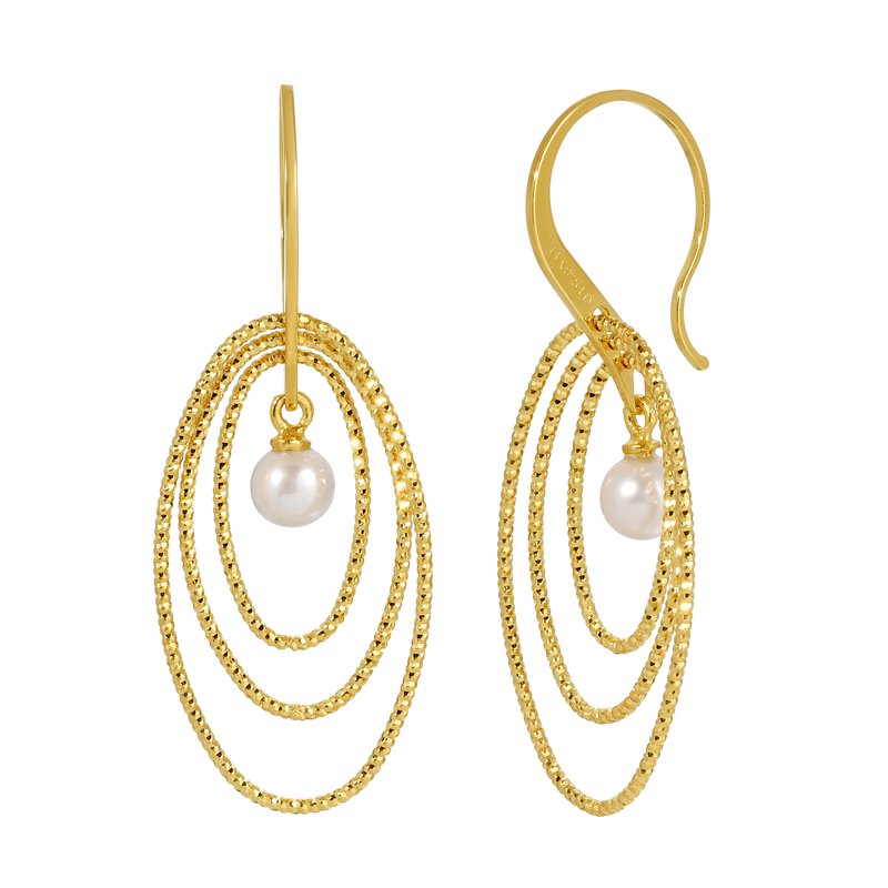 Sterling Silver+Yellow Gold Plated Triple Oval Freshwater Pearl Earrings