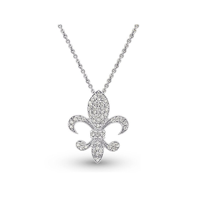 Diamond Medium Fleur Di Lis Necklace in 14k White Gold with 54 Diamonds weighing .33ct tw.