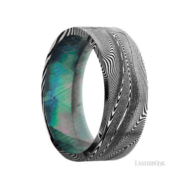 8 mm wide Flat Tightweave band featuring a Black Mother of Pearl sleeve.