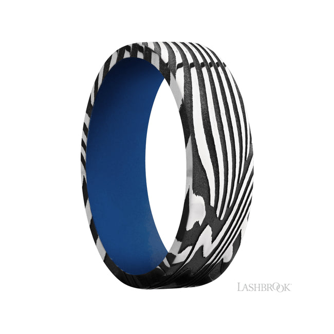 7 mm wide Flat Sunset band featuring a Royal Blue sleeve.