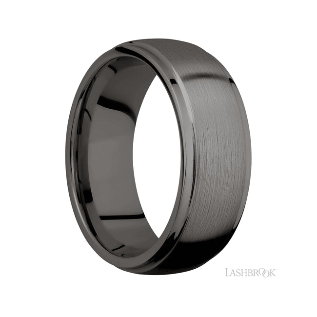 8 mm wide Domed Stepped Down Edges Tantalum Noir band.